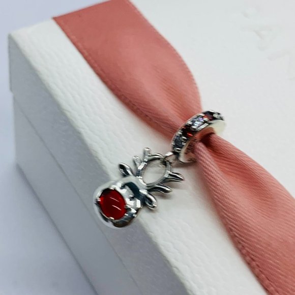 Pandora Red Nose Reindeer Murano Dangle Charm "Let your light shine" Pendant - Picture 3 of 10
